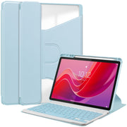 For Lenovo Tab M11/Xiaoxin Pad 11 2024 360 Rotation Transparent Smart Leather Case with Keyboard(Sky Blue)