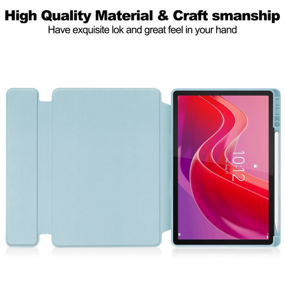 For Lenovo Tab M11/Xiaoxin Pad 11 2024 360 Rotation Transparent Smart Leather Case with Keyboard(Sky Blue)