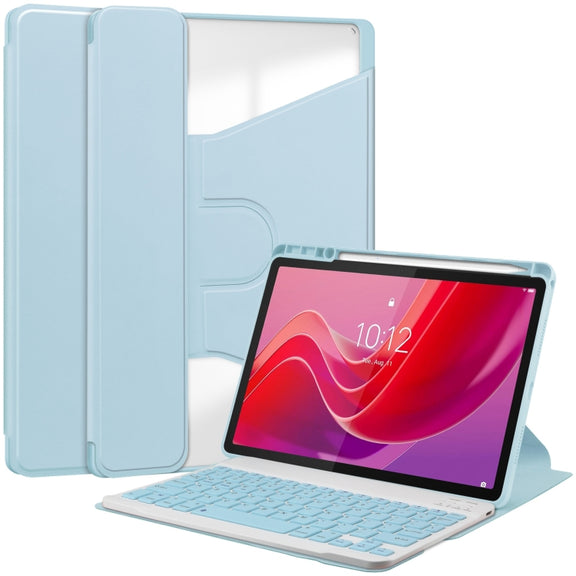 For Lenovo Tab M11/Xiaoxin Pad 11 2024 360 Rotation Transparent Smart Leather Case with Keyboard(Sky Blue)