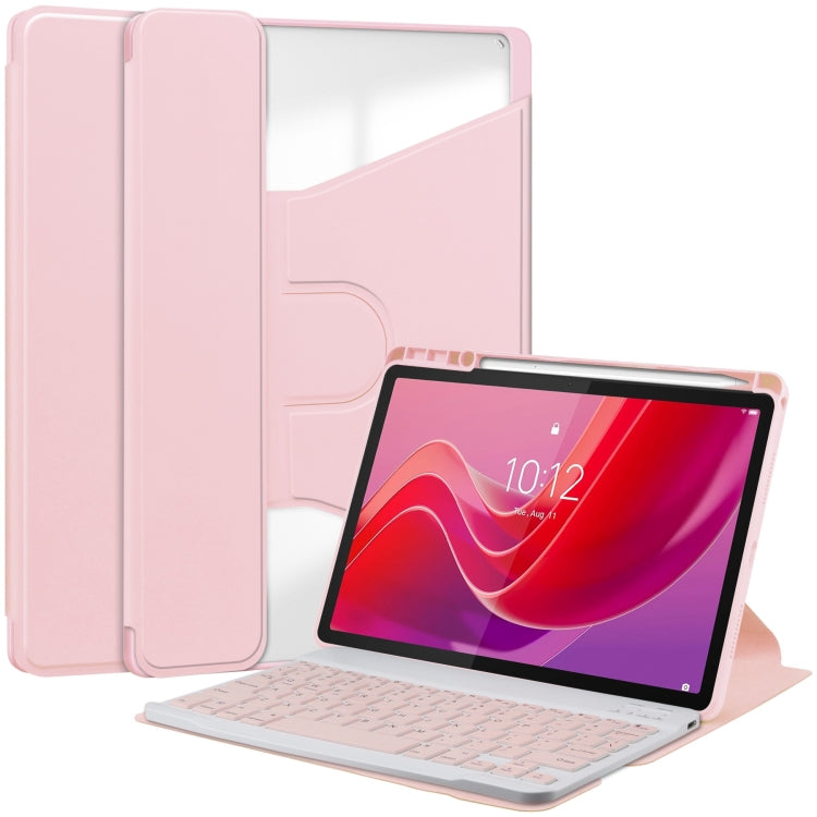 For Lenovo Tab M11/Xiaoxin Pad 11 2024 360 Rotation Transparent Smart Leather Case with Keyboard(Pink) - free shipping - PMC Jewellery - Order now!