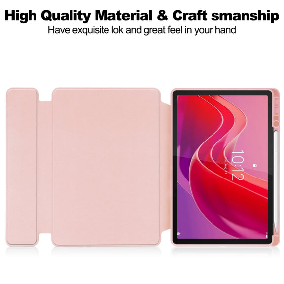 For Lenovo Tab M11/Xiaoxin Pad 11 2024 360 Rotation Transparent Smart Leather Case with Keyboard(Pink)