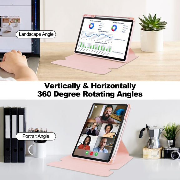For Lenovo Tab M11/Xiaoxin Pad 11 2024 360 Rotation Transparent Smart Leather Case with Keyboard(Pink)