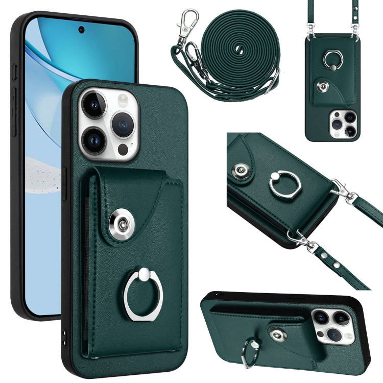 For iPhone 16 Pro Max Organ Card Bag Ring Holder Phone Case with Long Lanyard(Green) - iPhone 16 Pro Max Cases by PMC TechLife | Online Shopping South Africa | PMC TechLife | Buy Now Pay Later Mobicred