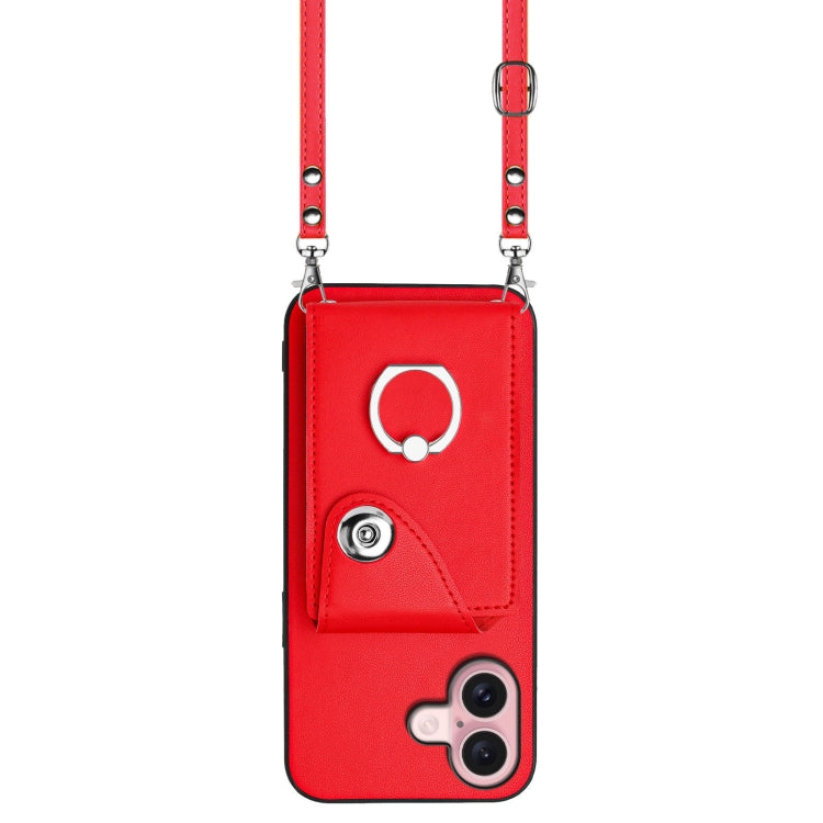 For iPhone 16 Organ Card Bag Ring Holder Phone Case with Long Lanyard(Red) - iPhone 16 Cases by PMC TechLife | Online Shopping South Africa | PMC TechLife | Buy Now Pay Later Mobicred