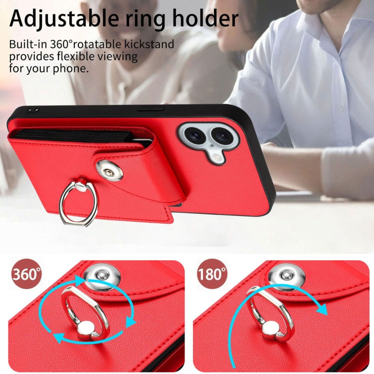 For iPhone 16 Organ Card Bag Ring Holder Phone Case with Long Lanyard(Red) - iPhone 16 Cases by PMC TechLife | Online Shopping South Africa | PMC TechLife | Buy Now Pay Later Mobicred