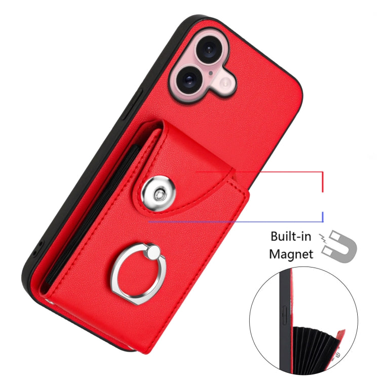 For iPhone 16 Organ Card Bag Ring Holder Phone Case with Long Lanyard(Red) - iPhone 16 Cases by PMC TechLife | Online Shopping South Africa | PMC TechLife | Buy Now Pay Later Mobicred