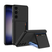 For Samsung Galaxy S24+ 5G GKK Ultra-thin Leather Card Slots Phone Case With Magnetic Holder(Carbon Fiber Texture)