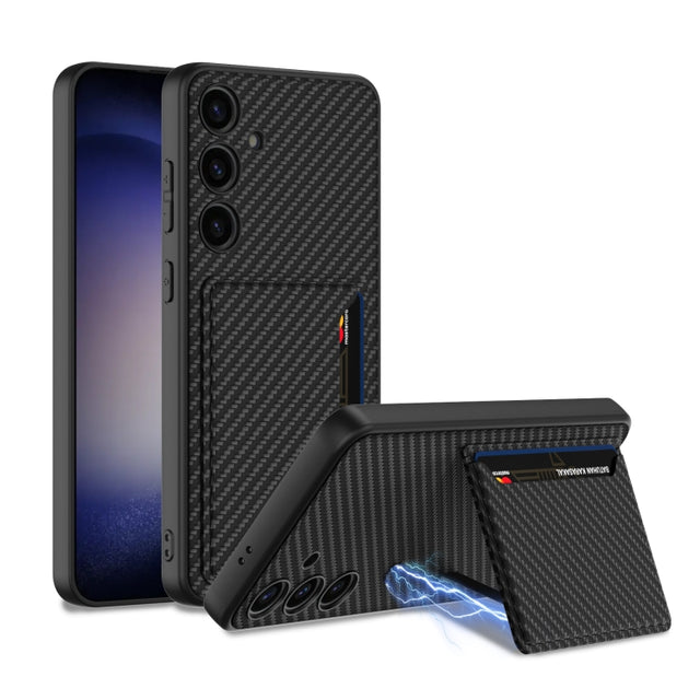 For Samsung Galaxy S24+ 5G GKK Ultra-thin Leather Card Slots Phone Case With Magnetic Holder(Carbon Fiber Texture)