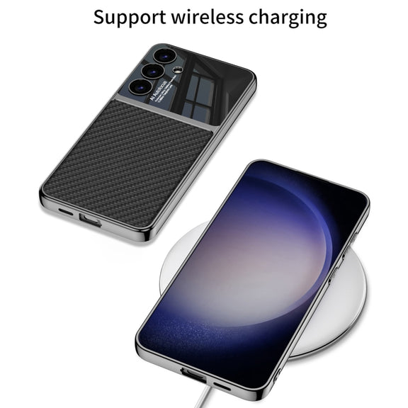 For Samsung Galaxy S24 5G GKK Plating TPU + Leather Full Coverage Phone Case(Carbon Fibre)
