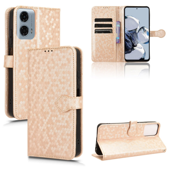 For Motorola Moto G Power 5G 2024 Honeycomb Dot Texture Leather Phone Case(Gold)