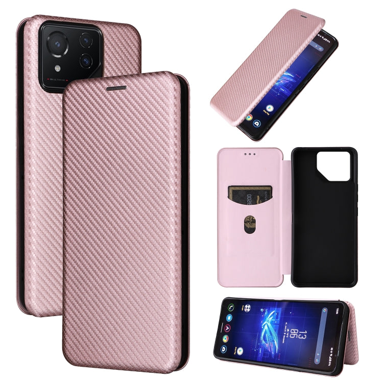 For ASUS ROG Phone 8 Carbon Fiber Texture Flip Leather Phone Case(Pink) - ASUS Cases by PMC TechLife | Online Shopping South Africa | PMC TechLife | Buy Now Pay Later Mobicred