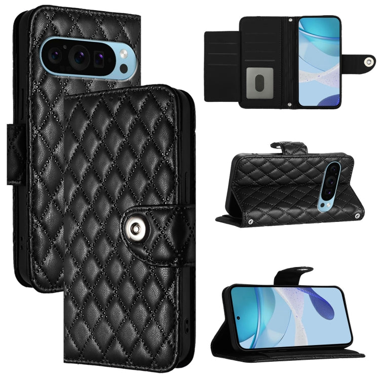 For Google Pixel 9 / Pixel 9 Pro Rhombic Texture Flip Leather Phone Case with Lanyard(Black) - Google Cases by PMC TechLife | Online Shopping South Africa | PMC TechLife | Buy Now Pay Later Mobicred