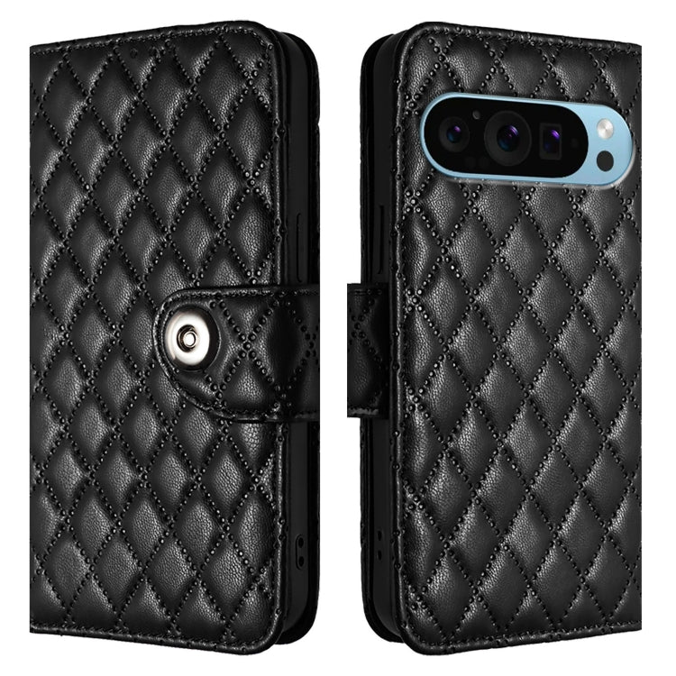 For Google Pixel 9 / Pixel 9 Pro Rhombic Texture Flip Leather Phone Case with Lanyard(Black) - Google Cases by PMC TechLife | Online Shopping South Africa | PMC TechLife | Buy Now Pay Later Mobicred
