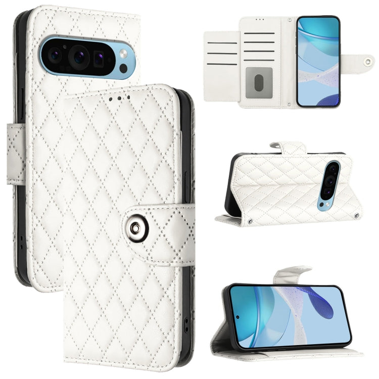 For Google Pixel 9 / Pixel 9 Pro Rhombic Texture Flip Leather Phone Case with Lanyard(White) - Google Cases by PMC TechLife | Online Shopping South Africa | PMC TechLife | Buy Now Pay Later Mobicred