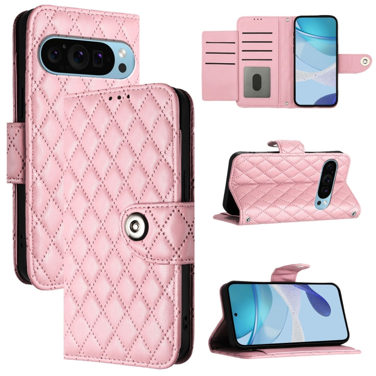 For Google Pixel 9 / Pixel 9 Pro Rhombic Texture Flip Leather Phone Case with Lanyard(Pink) - Google Cases by PMC TechLife | Online Shopping South Africa | PMC TechLife | Buy Now Pay Later Mobicred