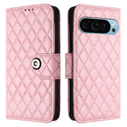 For Google Pixel 9 Pro XL Rhombic Texture Flip Leather Phone Case with Lanyard(Pink)