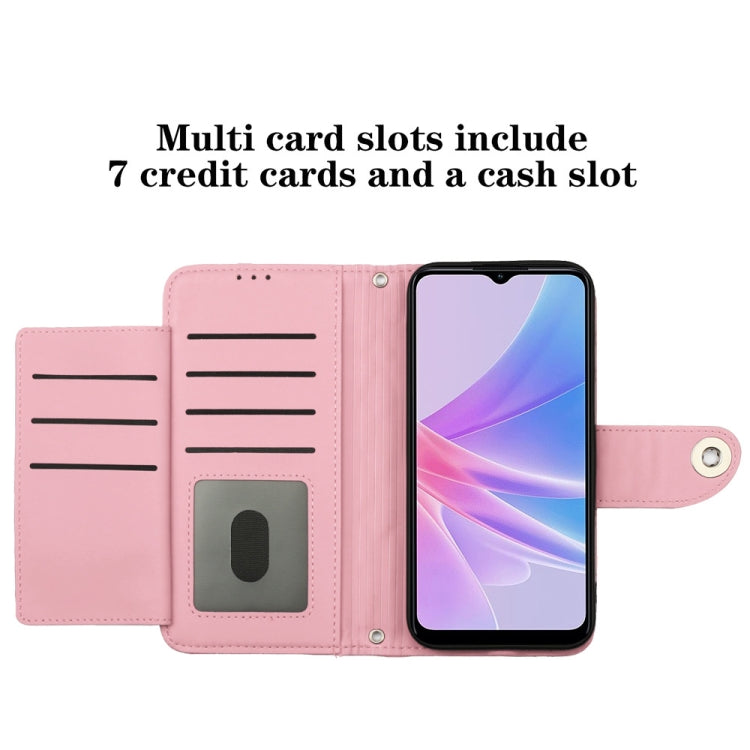 For OPPO A78 5G / A58 5G Rhombic Texture Flip Leather Phone Case with Lanyard(Pink) - OPPO Cases by PMC TechLife | Online Shopping South Africa | PMC TechLife | Buy Now Pay Later Mobicred