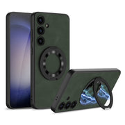 For Samsung Galaxy S24 5G GKK Skin Feel Frosted Leather MagSafe Magnetic Phone Case with Holder(Green)
