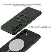 For Samsung Galaxy S24 5G GKK Skin Feel Frosted Leather MagSafe Magnetic Phone Case with Holder(Green)