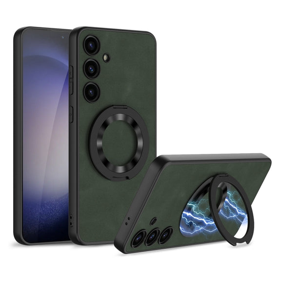 For Samsung Galaxy S24 5G GKK Skin Feel Frosted Leather MagSafe Magnetic Phone Case with Holder(Green)