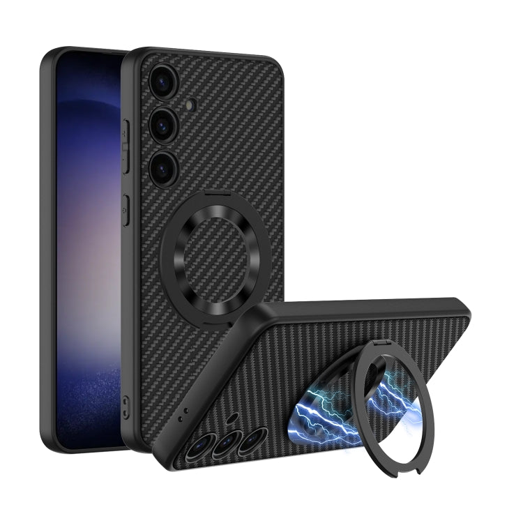 For Samsung Galaxy S24 5G GKK Skin Feel Leather MagSafe Magnetic Phone Case with Holder(Black) - Galaxy S24 5G Cases by GKK | Online Shopping South Africa | PMC TechLife | Buy Now Pay Later Mobicred