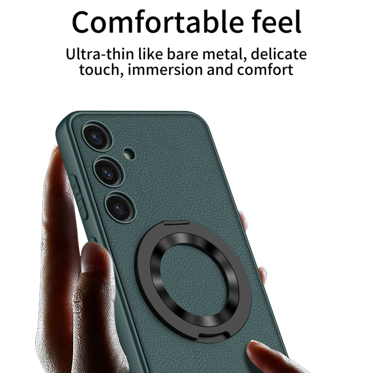 For Samsung Galaxy S24 5G GKK Skin Feel Leather MagSafe Magnetic Phone Case with Holder(Green) - Galaxy S24 5G Cases by GKK | Online Shopping South Africa | PMC TechLife | Buy Now Pay Later Mobicred