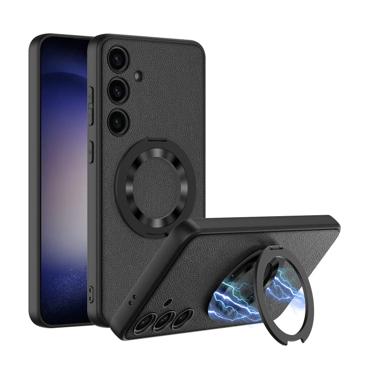 For Samsung Galaxy S24 5G GKK Skin Feel Leather MagSafe Magnetic Phone Case with Holder(Grey) - Galaxy S24 5G Cases by GKK | Online Shopping South Africa | PMC TechLife | Buy Now Pay Later Mobicred