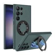 For Samsung Galaxy S24 Ultra 5G GKK Skin Feel Leather MagSafe Magnetic Phone Case with Holder(Green)