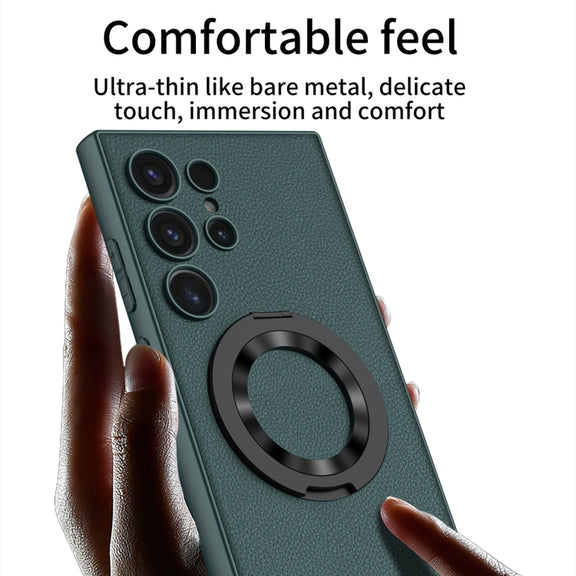 For Samsung Galaxy S24 Ultra 5G GKK Skin Feel Leather MagSafe Magnetic Phone Case with Holder(Green)