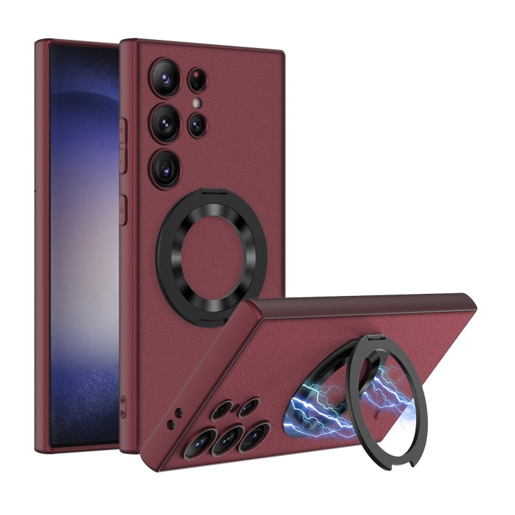 For Samsung Galaxy S24 Ultra 5G GKK Skin Feel Leather MagSafe Magnetic Phone Case with Holder(Red) - Galaxy S24 Ultra 5G Cases by GKK | Online Shopping South Africa | PMC TechLife | Buy Now Pay Later Mobicred