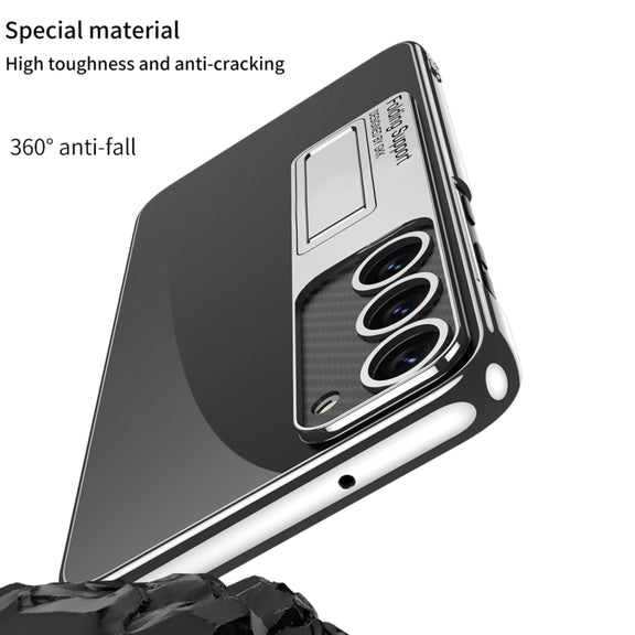 For Samsung Galaxy S24+ 5G GKK Electroplating Full Coverage Protective Phone Case with Holder(Red)