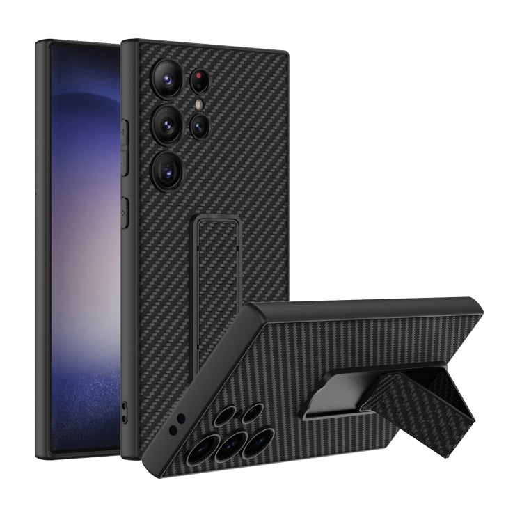 For Samsung Galaxy S24 Ultra 5G GKK Skin Feel Leather Fold Holder Phone Case(Carbon Fiber Texture) - free shipping - PMC Jewellery - Order now!