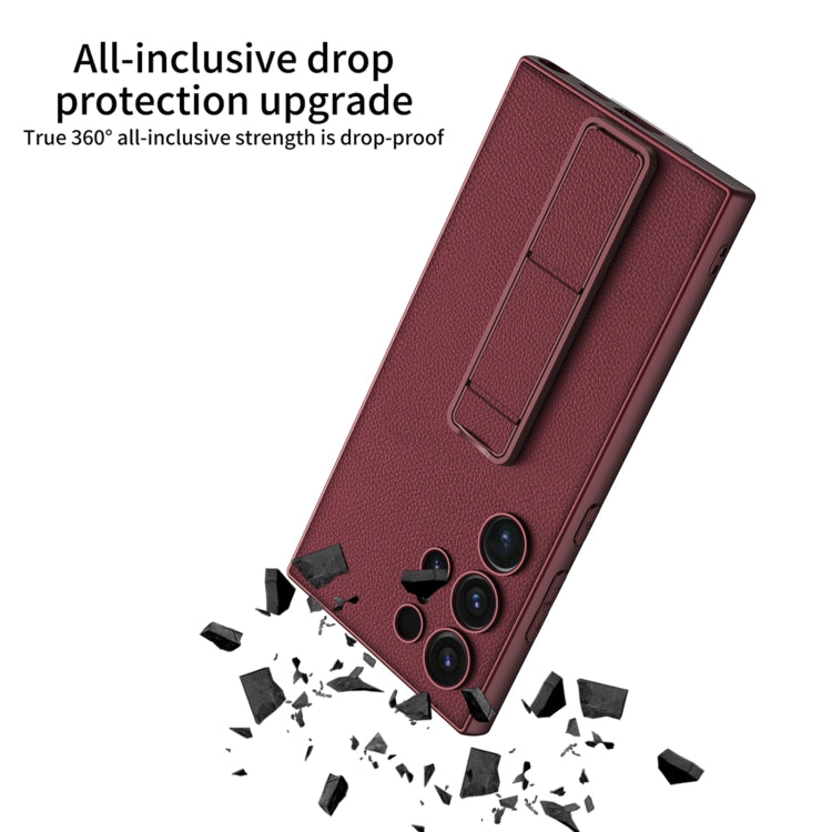 For Samsung Galaxy S24 Ultra 5G GKK Skin Feel Leather Fold Holder Phone Case(Carbon Fiber Texture)
