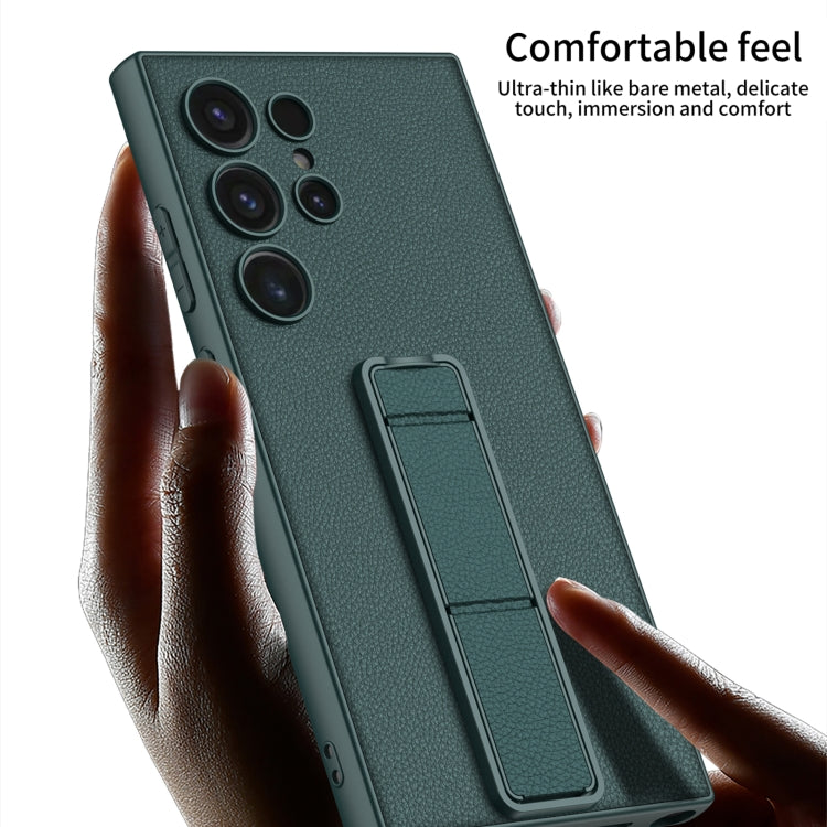 For Samsung Galaxy S24 Ultra 5G GKK Skin Feel Leather Fold Holder Phone Case(Carbon Fiber Texture)