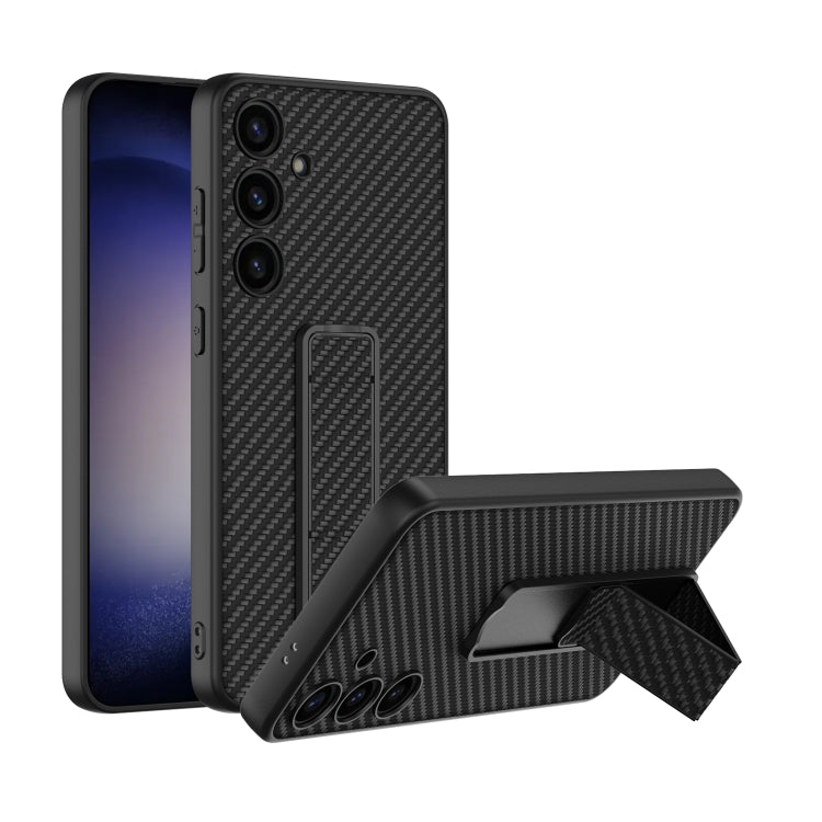 For Samsung Galaxy S24 5G GKK Skin Feel Leather Fold Holder Phone Case(Carbon Fiber Texture) - free shipping - PMC Jewellery - Order now!