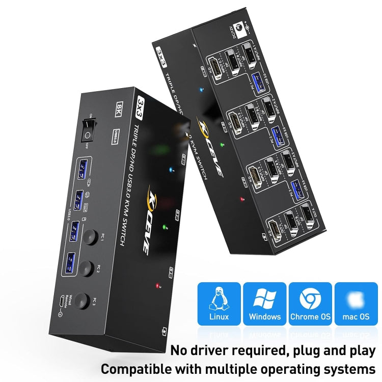 KC-KVM303DH 8K 60Hz USB3.0 DP+DP+HDMI Triple Monitors KVM Switch(US Plug) - Switch by PMC TechLife | Online Shopping South Africa | PMC TechLife | Buy Now Pay Later Mobicred