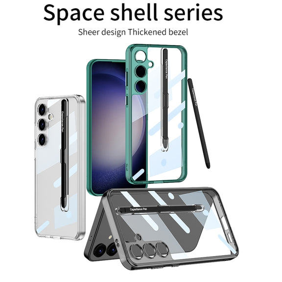 For Samsung Galaxy S24 5G GKK Space Frame Transparent PC + TPU Phone Case with Pen(Transparent Black)
