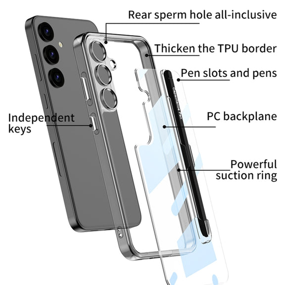 For Samsung Galaxy S24 5G GKK Space Frame Transparent PC + TPU Phone Case with Pen(Transparent Black)