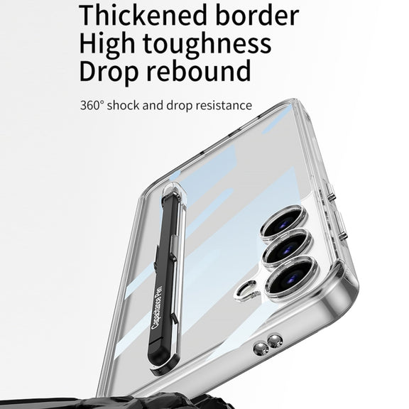 For Samsung Galaxy S24 5G GKK Space Frame Transparent PC + TPU Phone Case with Pen(Transparent Black)