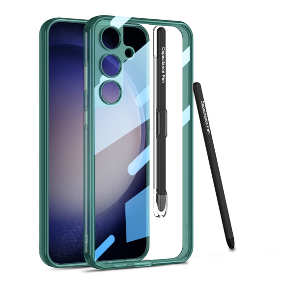 For Samsung Galaxy S24 5G GKK Space Frame Transparent PC + TPU Phone Case with Pen(Transparent Green)