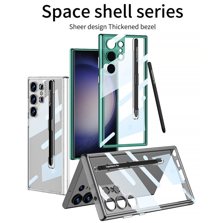 For Samsung Galaxy S24 Ultra 5G GKK Space Frame Transparent PC + TPU Phone Case with Pen(Transparent Green)