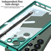 For Samsung Galaxy S24 Ultra 5G GKK Space Frame Transparent PC + TPU Phone Case with Pen(Transparent Green)