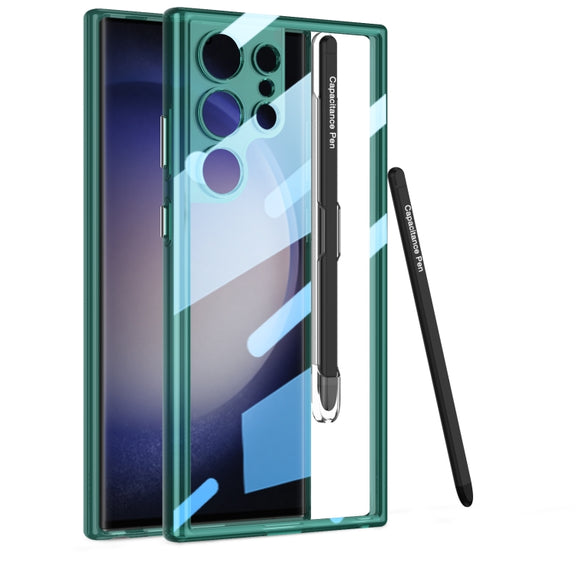 For Samsung Galaxy S24 Ultra 5G GKK Space Frame Transparent PC + TPU Phone Case with Pen(Transparent Green)