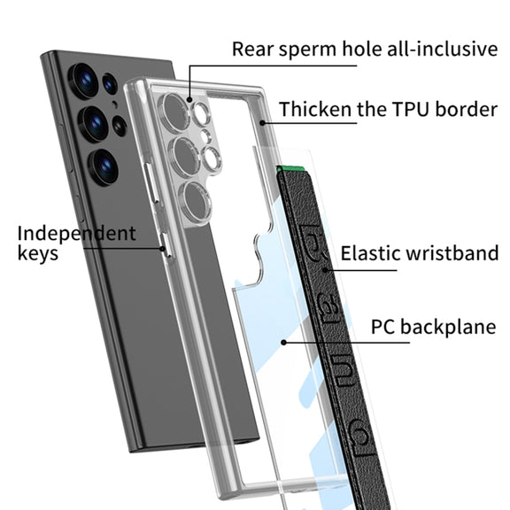 For Samsung Galaxy S24 Ultra 5G GKK Space Frame Transparent PC + TPU Phone Case with Wrist Strap(Green)