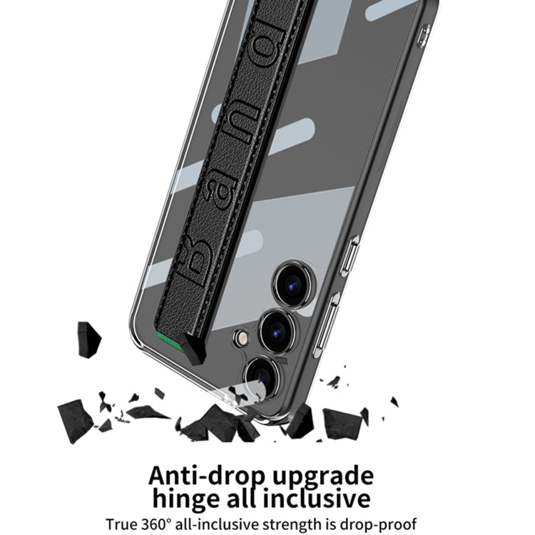 For Samsung Galaxy S24 5G GKK Space Frame Transparent PC + TPU Phone Case with Wrist Strap(Black)