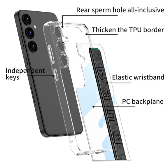 For Samsung Galaxy S24 5G GKK Space Frame Transparent PC + TPU Phone Case with Wrist Strap(White)