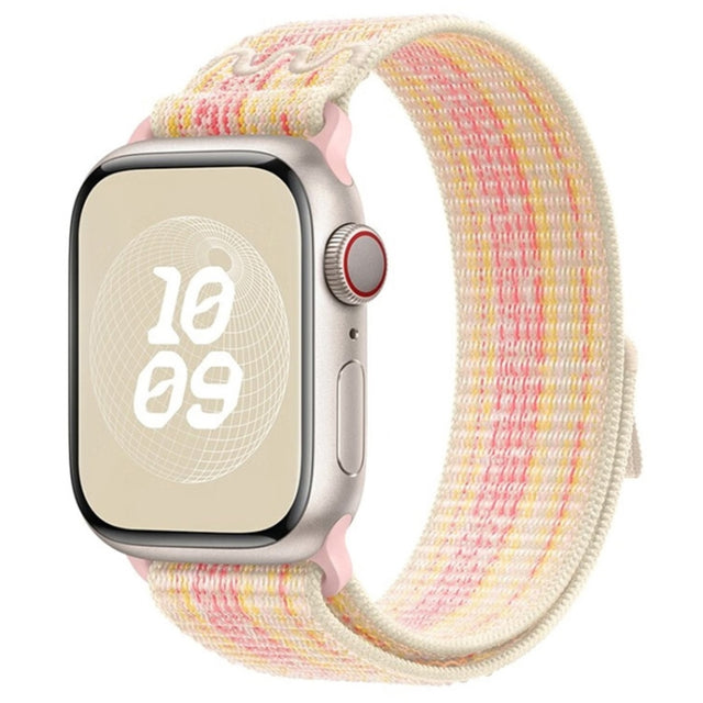 For Apple Watch Series 10 42mm / 9 41mm Loop Nylon Watch Band(Starlight Yellow Pink)