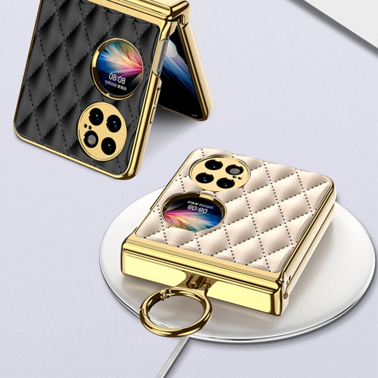For vivo X Flip GKK Integrated Rhombus Pattern Electroplating Leather Magnetic Phone Case with Ring(Purple)