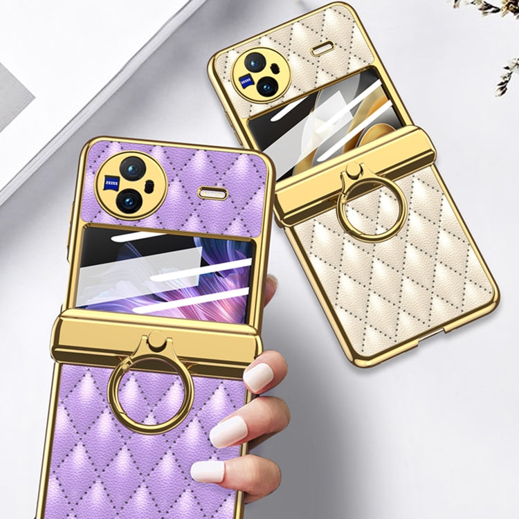 For vivo X Flip GKK Integrated Rhombus Pattern Electroplating Leather Magnetic Phone Case with Ring(Black) - free shipping - PMC Jewellery - Order now!