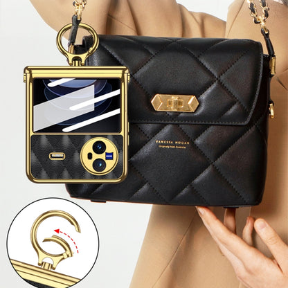 For vivo X Flip GKK Integrated Rhombus Pattern Electroplating Leather Magnetic Phone Case with Ring(Black) - free shipping - PMC Jewellery - Order now!